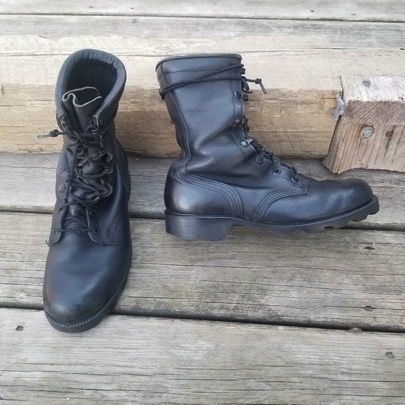 Vintage 90s y2k Grunge Punk Rock Black Leather Military Issue Combat Moto Boots - Picture 1 of 9